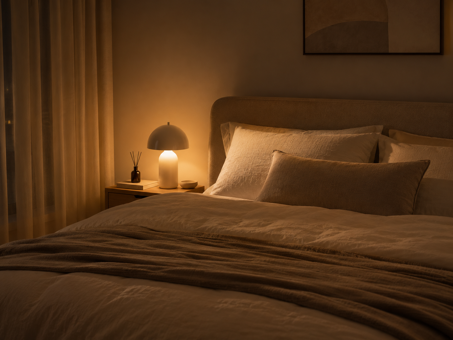 den-ngu-dau-giuong-anh-sang-vang-thu-gian-cozy