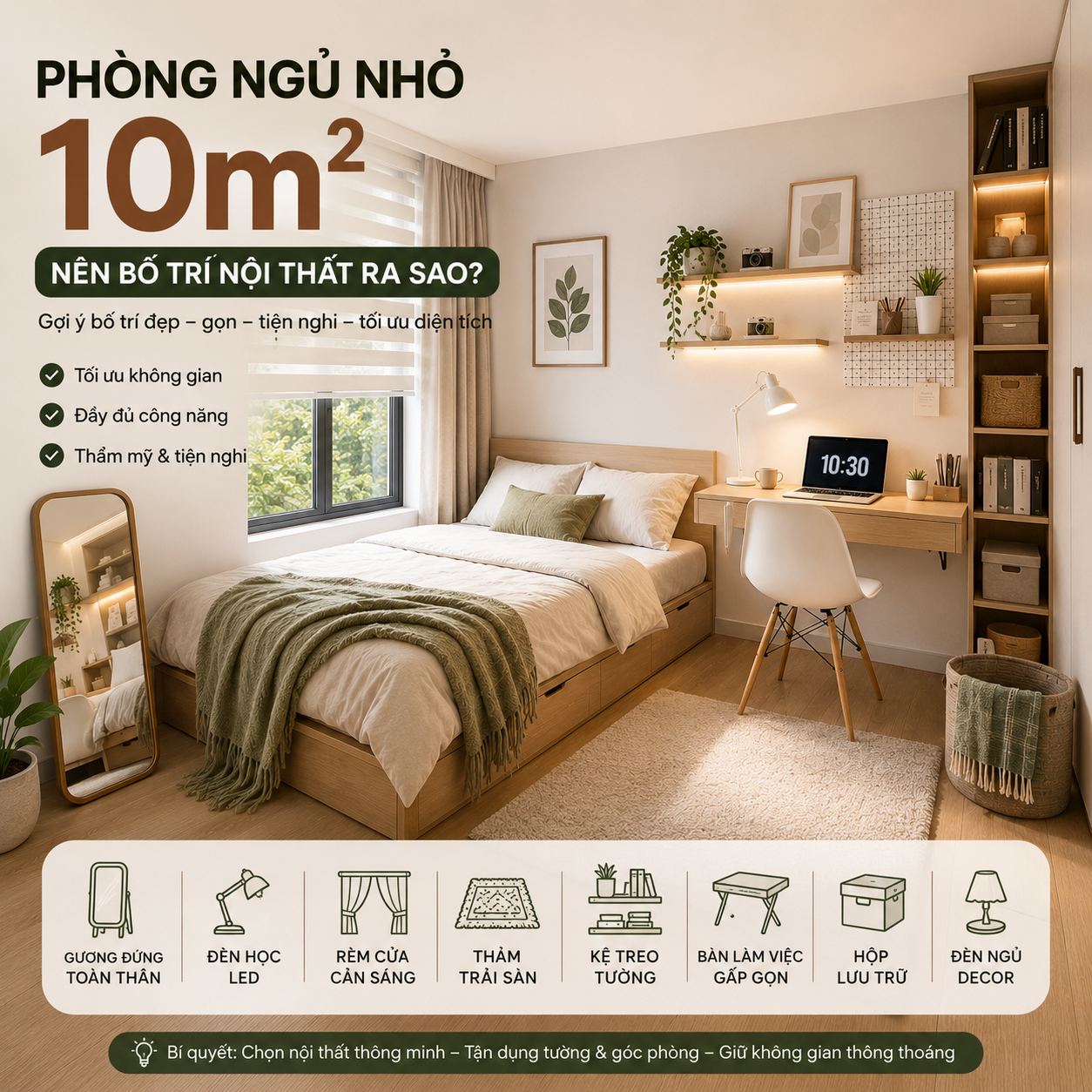 Phòng Ngủ Nhỏ 10m2 Nên Bố Trí Nội Thất Ra Sao?