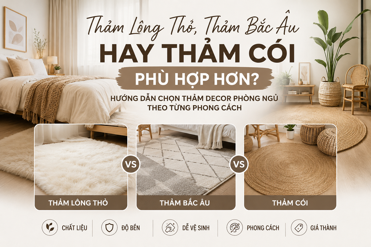 Thảm Lông Thỏ, Thảm Bắc Âu Hay Thảm Cói Phù Hợp Hơn?